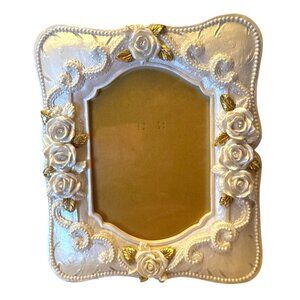 Wedding Anniversary White / Gold Roses Ceramic Picture Frame 5' X 7'